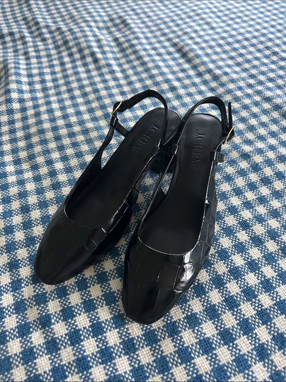 J. Crew Black croc Slingback Mules. Nearly new condition